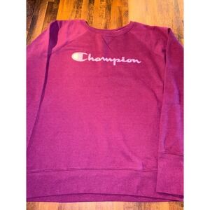 Champion Womens Burgundy Maroon Script Logo Crewneck Sweatshirt Large AW965E
